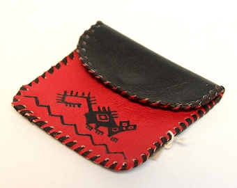 SALE 25% OFF* Genuine Llama Leather Coin Purse Pouch Hand Painted (Bolivian Peruvian leather) Wallet