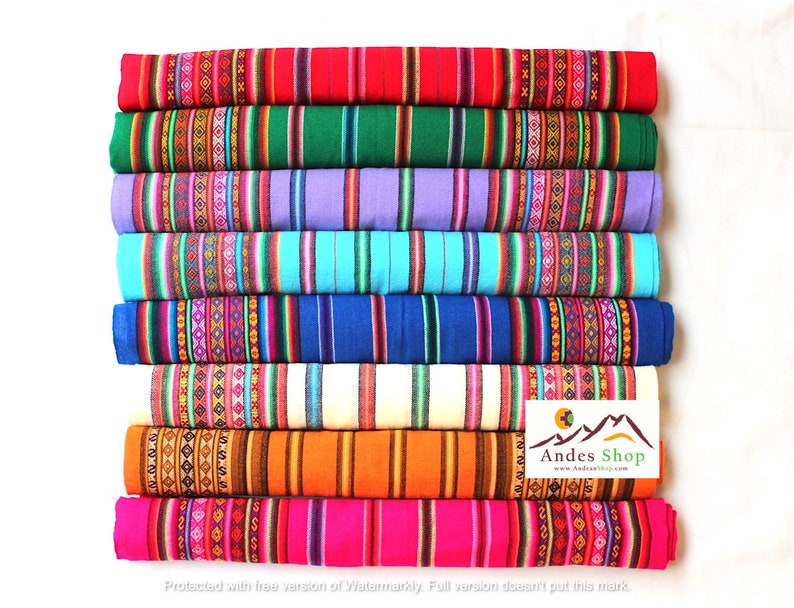 SALE 25% OFF Genuine Aguayo Bolivian Peruvian fabric 46''x46'' 117x117 cm. Tribal Ethnic Stripy woven textile, blanket. any use image 1