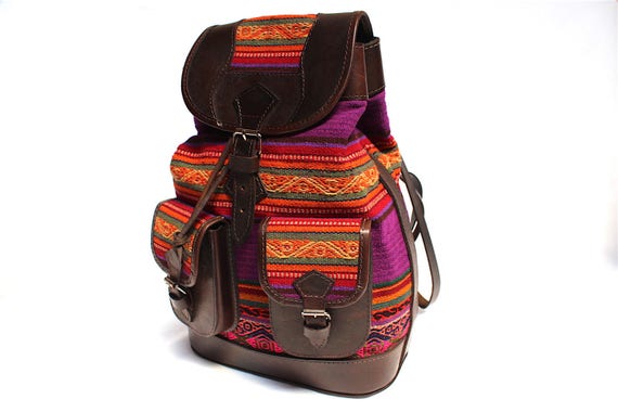 IMVAL PU Leather BackpackリュックQOOZA ヴィラン系 SALE 25% OFF* Ethnic Andean Handmade Brown Genuine Leather