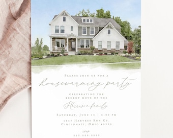 Housewarming Party Invitation, Photo Housewarming Invite, Home Sweet Home — Custom Watercolor Housewarming Invitation
