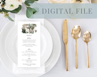 DIGITAL Wedding Menu, Printable Menu, Watercolor Wedding Dinner Menu, Custom Dinner Menu