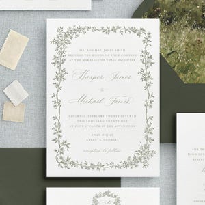 Printed Elegant Wedding Invitation Suite, Semi Custom Elegant Floral Wedding Invitation, Wedding Invitation Suite, Printed Wedding Invite