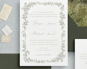 Elegant Floral Wedding Invitation Suite: Semi-Custom, Printed Stationery