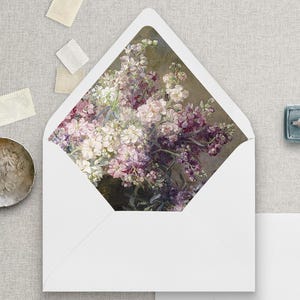 Printed Floral Envelope Liners for Wedding Invitations, Fine Art Wedding Invitation Envelope Liner, Elegant Wedding Envelope Liner &quot;Lilacs&quot;