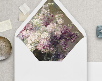 Printed Lilac Floral Envelope Liners: Elegant Wedding Invitations