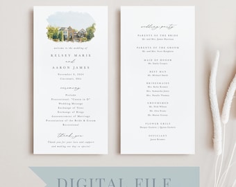 Watercolor Venue Wedding Program: Custom Digital File