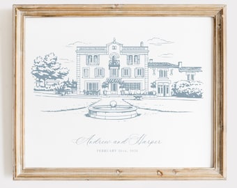 Wedding Venue Line Drawing, Custom Venue Sketch, Personalized Location Venue Drawing, First Anniversary Gift Paper Gift