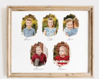 Watercolor Family Portrait, Custom Multi Child Portrait, Watercolor Portrait From Photo, Custom Baby Portrait, Grandparent Gift