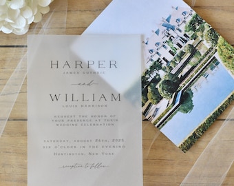 Watercolor Venue Wedding Invitation with Vellum Overlay Wedding Invitation Suite with Venue Elegant Invitation Set Vellum Custom Watercolor