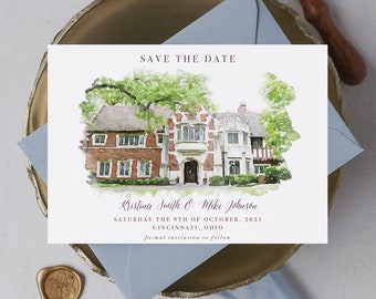 Wedding Venue Save The Date, Custom Save the Date, Custom Watercolor Save the Date, Personalized Venue Invitation, Save the Date Card