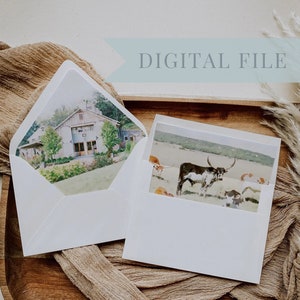DIGITALE DATEI Custom Envelope Liner Vorlage, Eigenes Foto zu Briefumschlageinlagen hinzufügen, Benutzerdefinierte Aquarell Umschlageinlagen, Veranstaltungsort Briefumschlag Liner