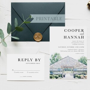 Suite de invitación de boda DIGITAL de 2 piezas, invitación de boda de acuarela personalizada, invitación de boda personalizada, Suite de invitación de lugar personalizado