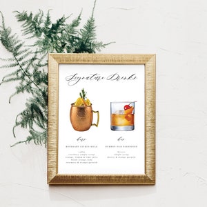 Signature Drink Cocktail Sign, Wedding Bar Menu, Printable Bar Menu Sign, His and Hers Drinks, Signature Cocktail Sign