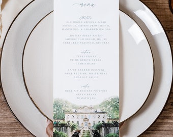 Custom Watercolor Wedding Menu, Wedding Menu Card, Printed Menu Card, Watercolor Wedding Dinner Menu, Custom Dinner Menu