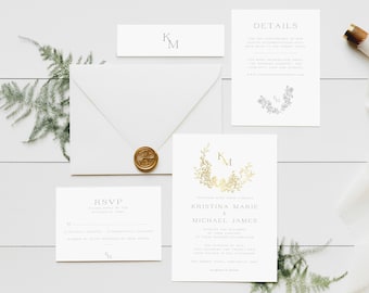 Foil Wedding Invitation Suite, Gold Foil Wedding Invitation, Wedding Invitation Set, Foil Wedding Suite, Rose Gold Foil, Silver Foil
