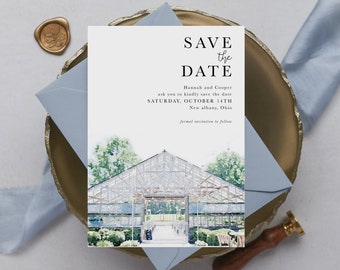 Watercolor Wedding Venue Save the Date, Custom Watercolor Save the Date, Personalized Wedding Save the Date, Custom Venue Save the Date