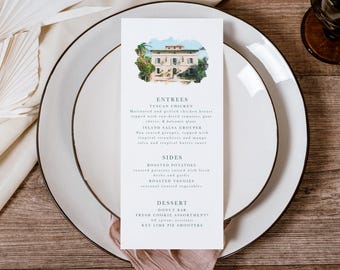 Custom Watercolor Wedding Menu, Wedding Menu Card, Printed Menu Card, Watercolor Wedding Dinner Menu, Custom Dinner Menu
