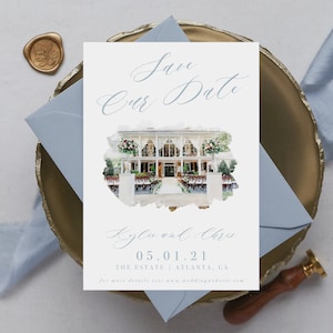 Acuarela DIGITAL Lugar de la boda Reserve la fecha, Acuarela personalizada Reserve la fecha, Boda personalizada Reserve la fecha