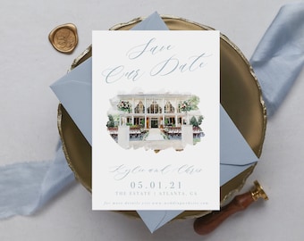 Watercolor Wedding Venue Save the Date, Custom Watercolor Save the Date, Personalized Wedding Save the Date, Custom Venue Save the Date