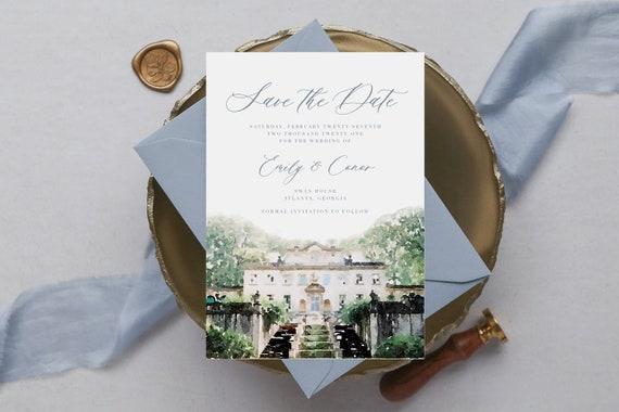 DIGITAL Wedding Venue Save The Date, Custom Save the Date, Custom Watercolor Save the Date, Personalized Venue Invitation