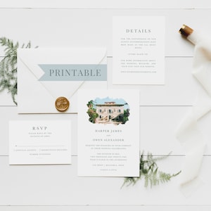 Suite de invitación de boda DIGITAL de 3 piezas, invitación de boda de acuarela personalizada, invitación de boda personalizada, Suite de invitación de lugar personalizado