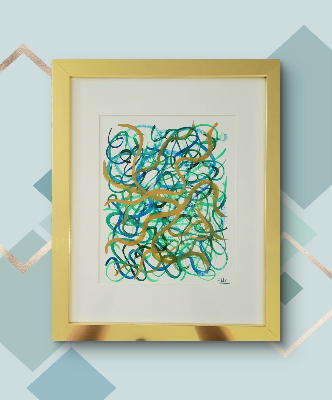 Original Framed Abstract Watercolor Painting Gold Colored Frame - Etsy