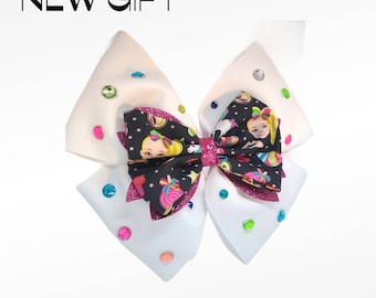 JoJo Bows Rainbow UNICORN Limited Edition Large Double Bows Cupcakes Sequins