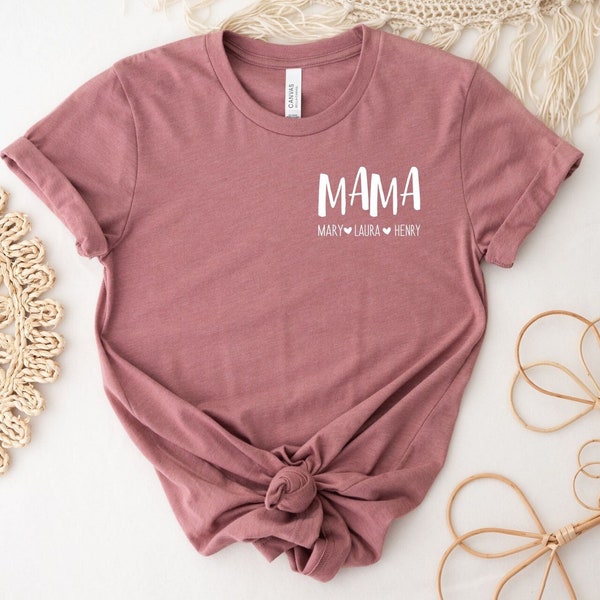 Custom Kids Name Mom Pocket Shirt, Custom Mama Minimalist Shirt, Mothers Day Shirt, Personalized Mom Shirt, Mama With Children Names Tee