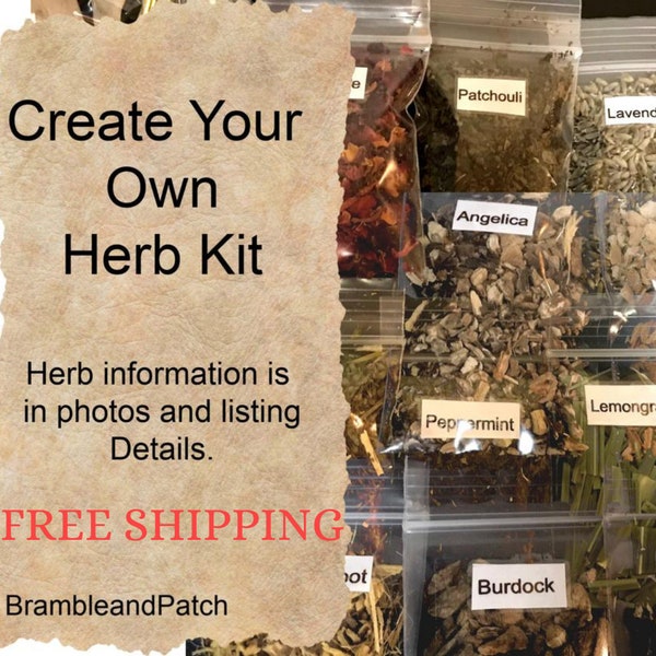 Create Your Own Herb Kit- 100+ HERBS. Organic, Wicca, Witchcraft, 2x3in bags FREE SHIPPING*Read Details and Photo info*