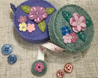 Hand Sewn Felt Tape Measure / Floral Sewing Accessory