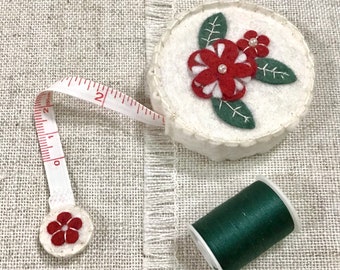 Hand Sewn Felt Flower Tape Measure / Sewing Accessory