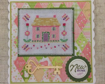 New Home card / handmade card / country cottage / hand stitched card  / cross stitch card / new home ideas