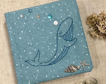 Hand Embroidered Whale Notebook / Square Art Journal