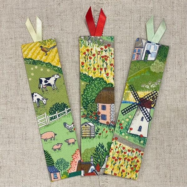 Country Village Bookmarks / Handmade Fabric Bookmarks