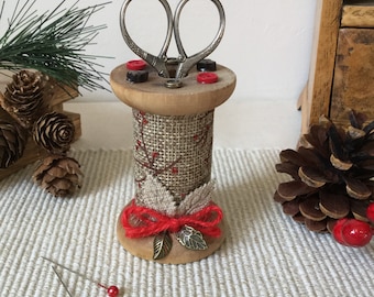 Cotton Reel Scissor Holder With Scissors / Autumn Inspired Design