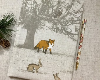 A5 Fox notebook / fabric covered address book / sketchbook / diary