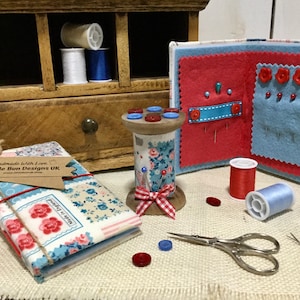 Vintage Sewing Accessories / Handmade Needle Book / Scissor Holder / Tape Measure
