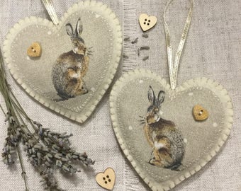 Lavender Sachet / Woodland Heart Hanging / Hare Gifts / Lavender Heart Decoration