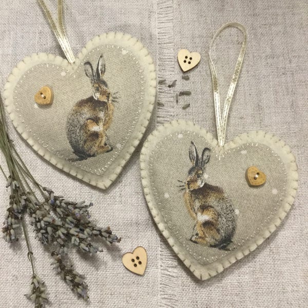 Lavender Sachet / Woodland Heart Hanging / Hare Gifts / Lavender Heart Decoration