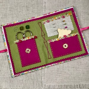 Handmade Floral Needle Book / Large Sewing Accessory Case with Scissor Pocket