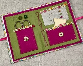 Handgefertigtes Nadelbuch / große Nähzubehör-Tasche mit Scherentasche