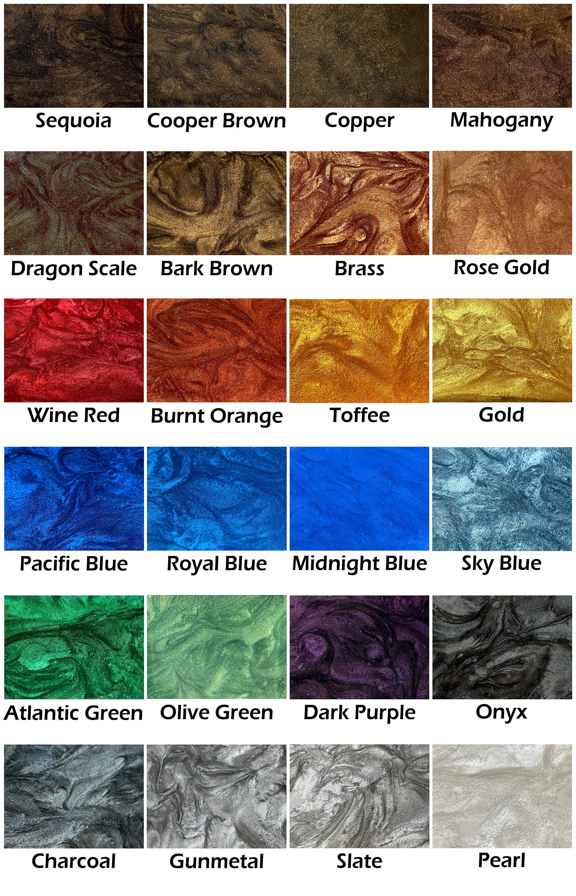 Metallic epoxy color chart