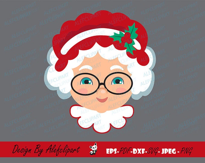 Mrs Santa Face SVG,eps,jpg, Christmas Mrs Santa Claus SVG, Christmas Silhou...