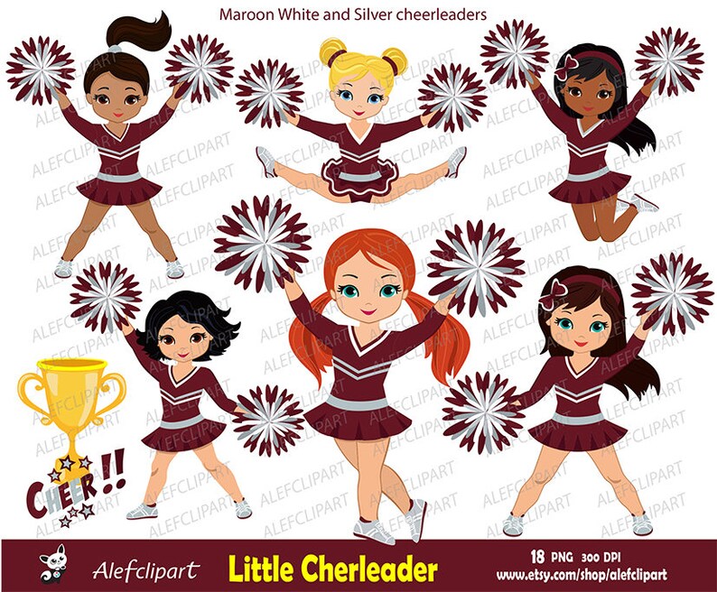 Personal and Commercial Use-paper crafts,card making,scrapbooking,web design Silver and White Cheerleader Digital Clipart Set for Maroon