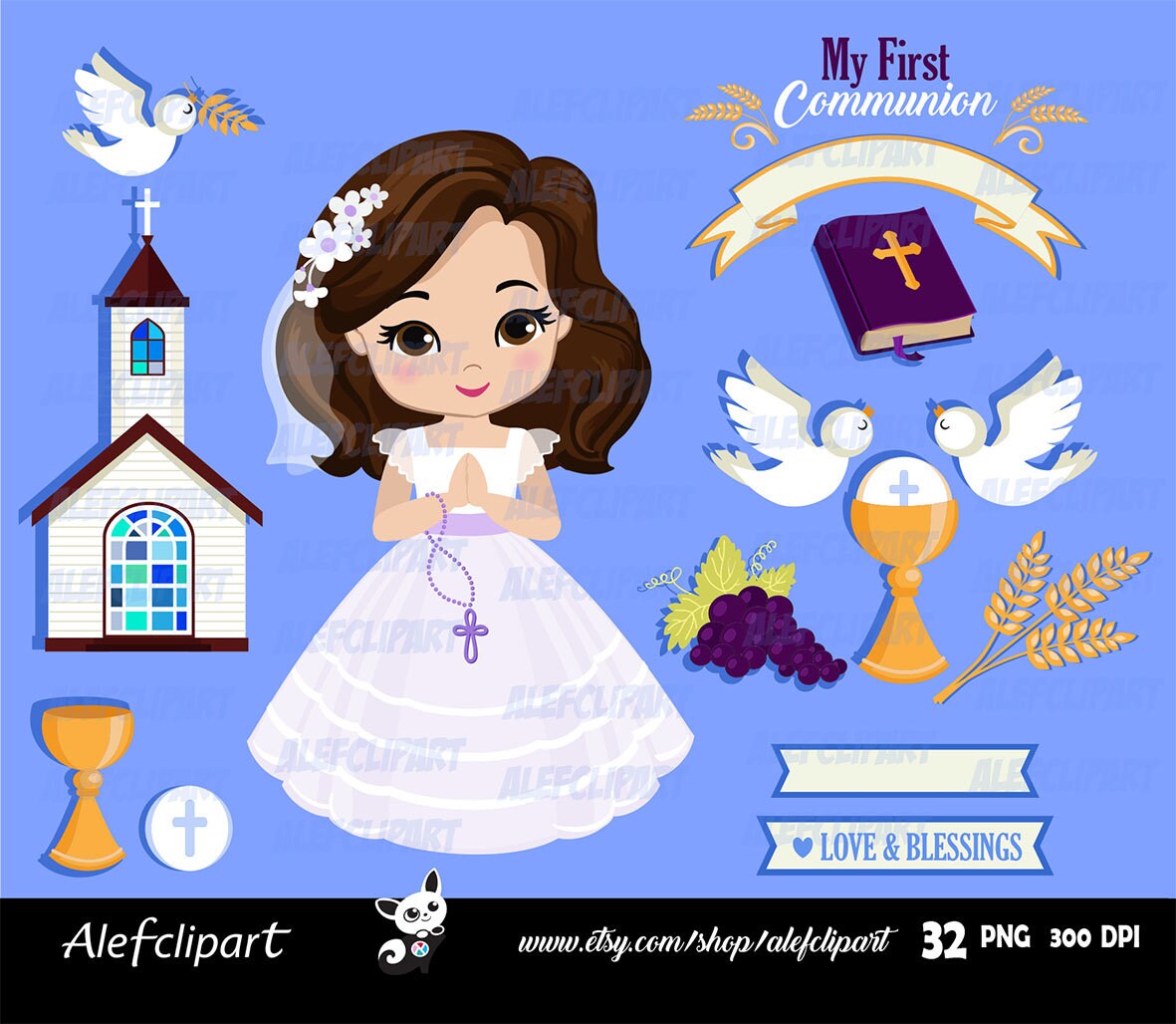 GIRLS FIRST COMMUNION Digital Clipart Set My First Communion | Etsy