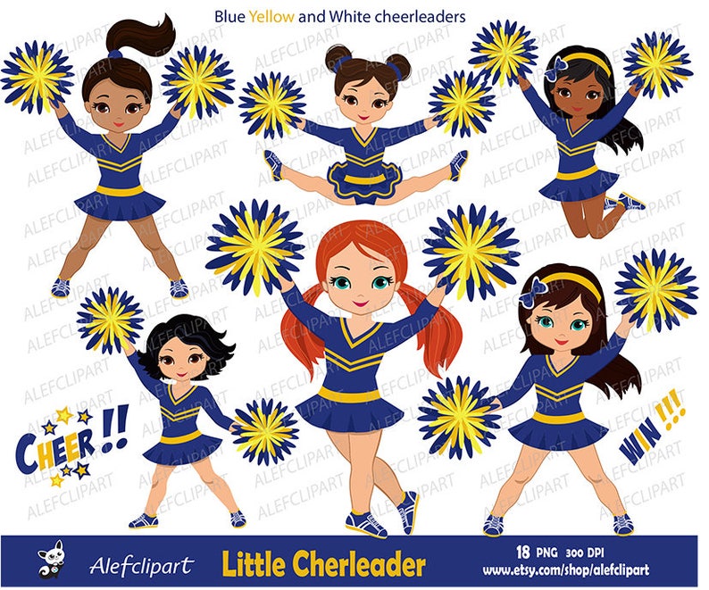 Blue and Yellow Cheerleader Digital Clipart Set for Personal 0 - изображени...