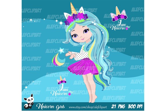 Cute Unicorn Girls Fashion Girl Clipart Commercial Use Digital Etsy