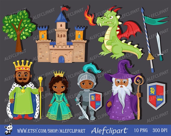 Knight And Princess Castle Cute Clipart Multicultural Etsy