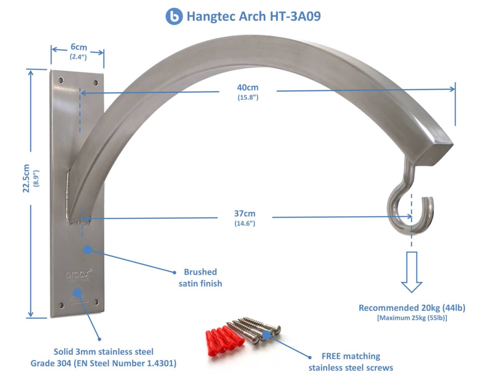 Hangtec Arch HT3A09 Stainless Steel Wall Bracket for Hanging Baskets