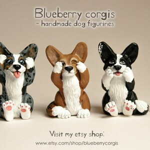 Three welsh corgi figurines, custom sculpted and painted, based on photos, handmade